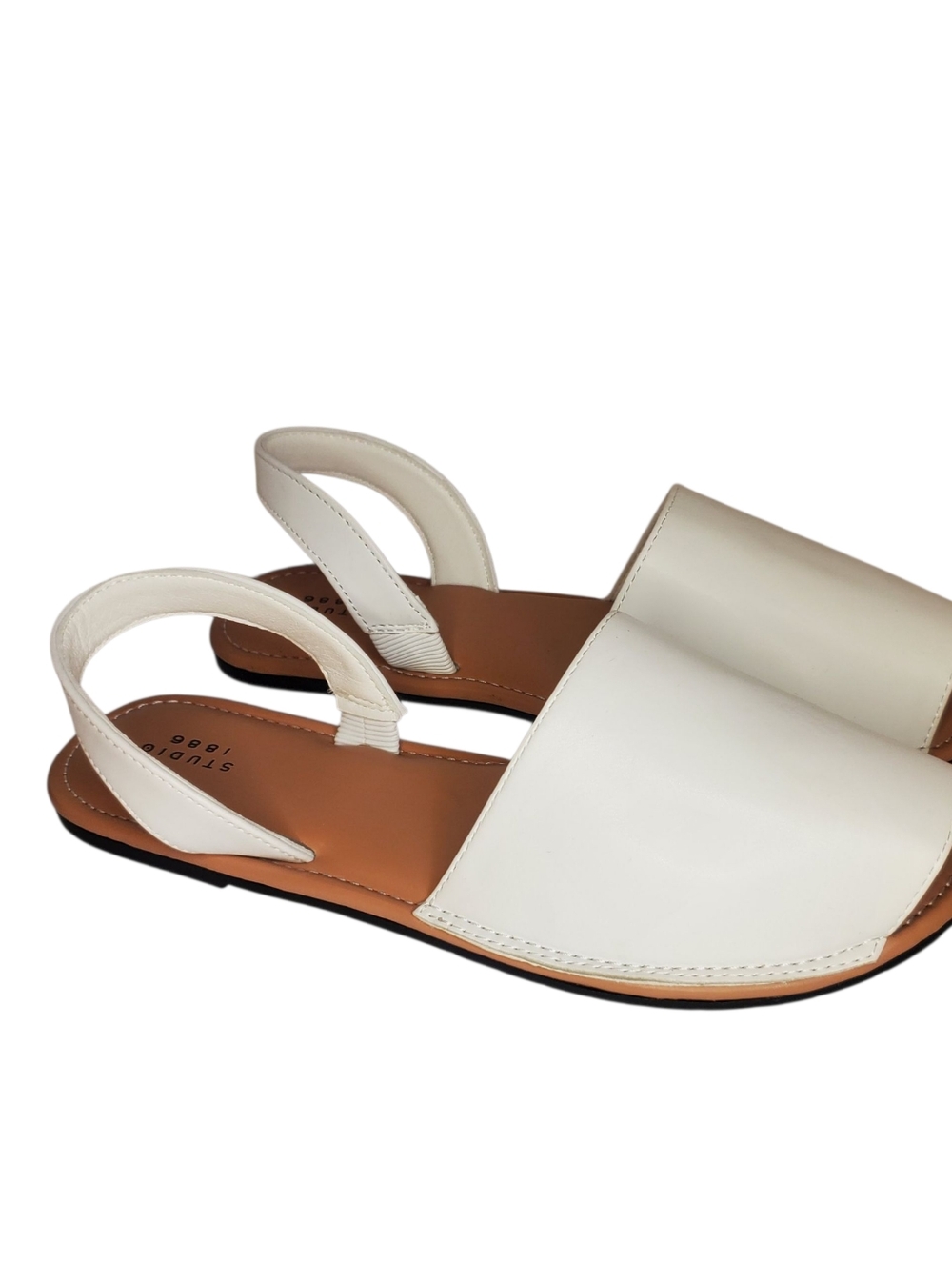 Slingback Sandals White Slip On Ankle Strap Flat Shoes Size 8